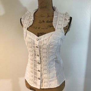 White Tamara Sleeveless Ruffle Button Down Top Med
